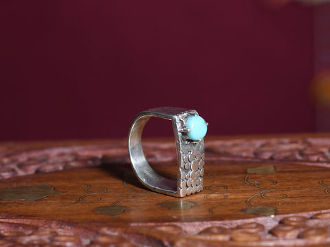 Turquoise Blue Stone Pure Silver Ring
