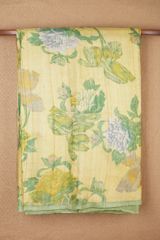 Botanical Digital Printed Mellow Yellow Tussar Silk Saree