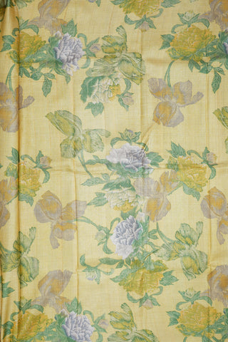 Botanical Digital Printed Mellow Yellow Tussar Silk Saree