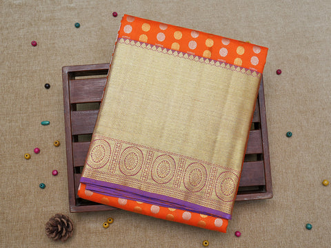 Twill Weave And Floral Big Zari Border Orange Pavadai Sattai Material