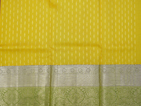 Twill Weave And Floral Zari Border Lemon Yellow Pavadai Sattai Material