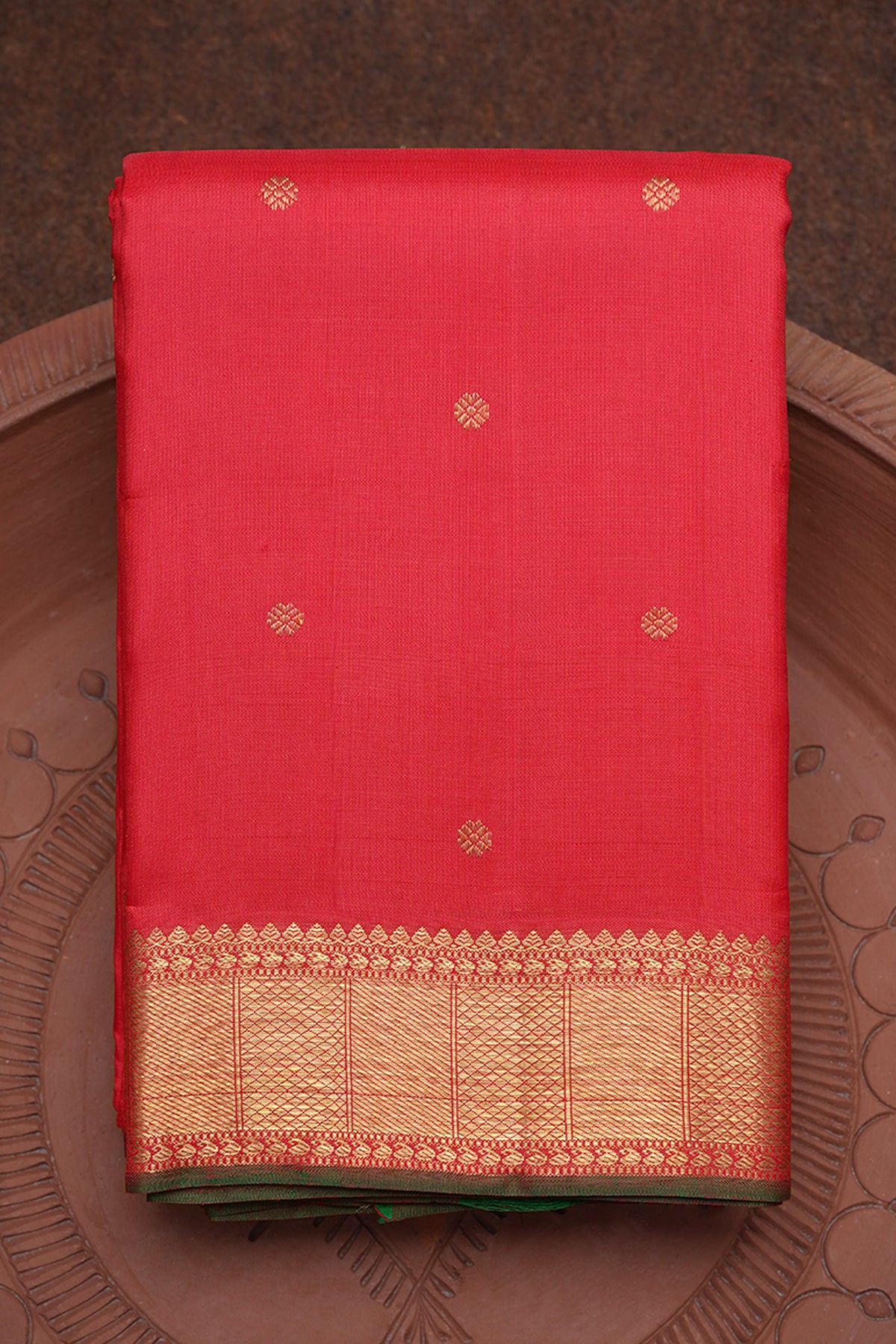 Twill Weave And Kuyil Kann Zari Border Chilli Red Kanchipuram Silk Saree
