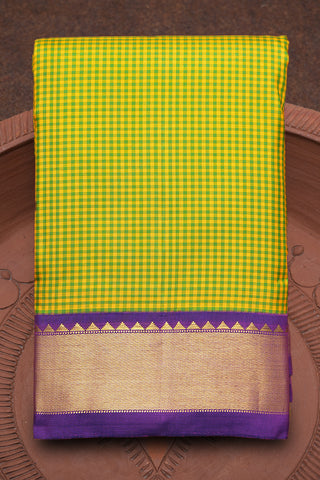 Twill Weave Border Green And Yellow Kanchipuram Silk Saree