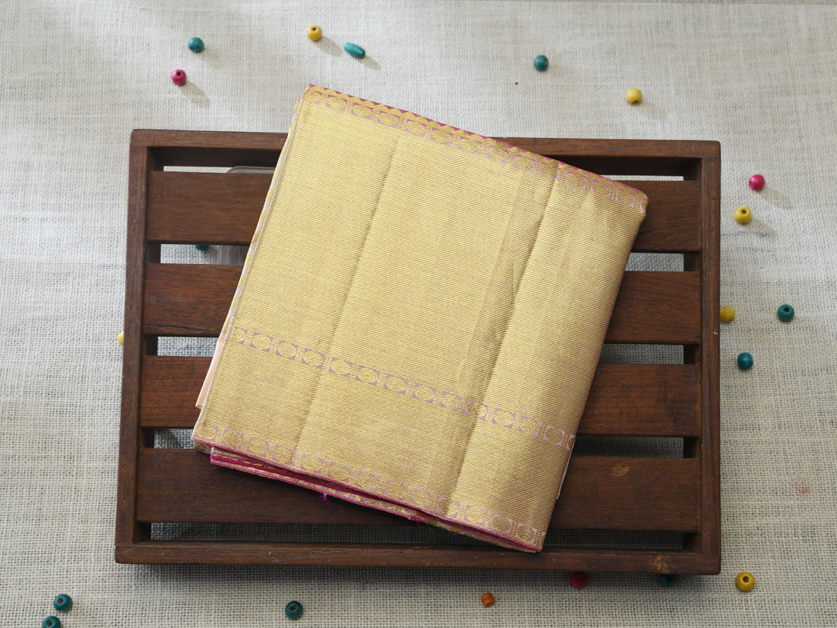 Twill Weave Border In Brocade Cream Color Kanchipuram Silk Unstitched Pavadai Sattai Material