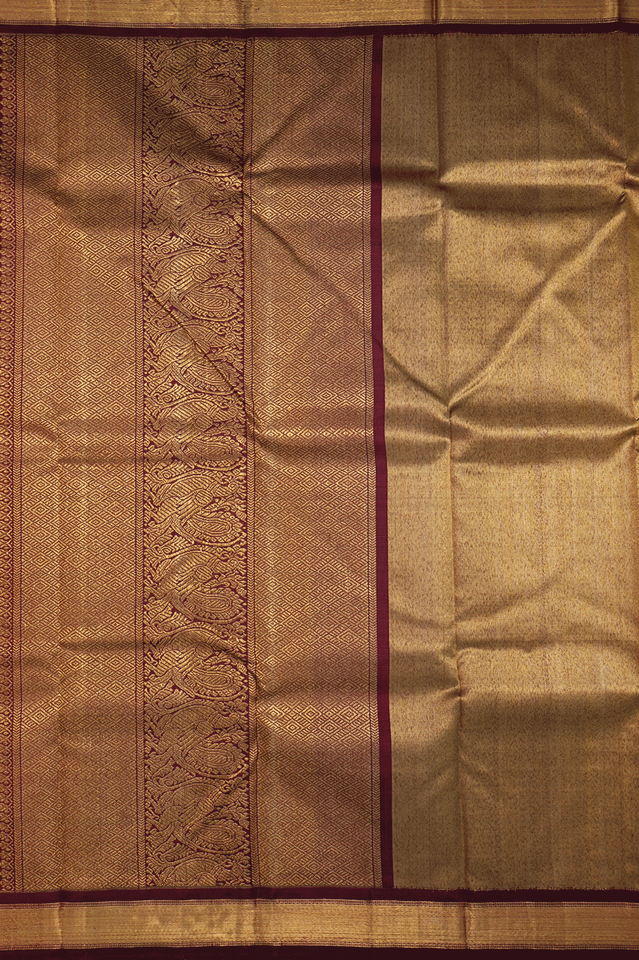 Twill Weave Border Plain Dark Maroon Kanchipuram Silk Saree