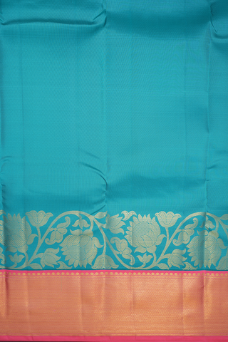 Twill Weave Border Plain Peacock Blue Kanchipuram Silk Saree