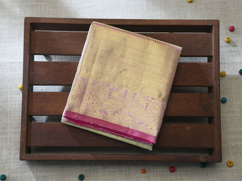 Twill Weave Border With Checks And Buttis Ivory Kanchipuram Silk Unstitched Pavadai Sattai Material