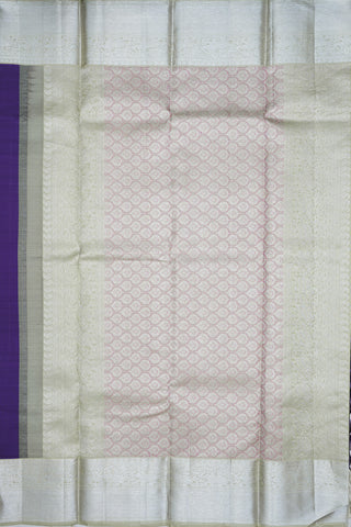 Twill Weave Pattern And Elephant Silver Zari Border Purple Kanchipuram Silk Saree