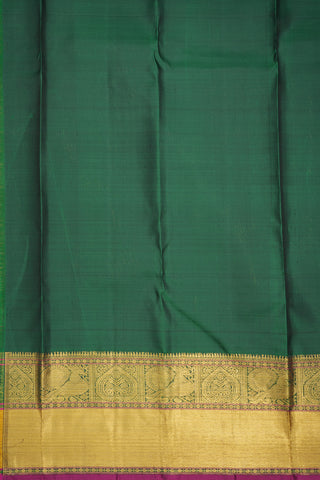 Twill Weave Pattern And Peacock Zari Border Grey Kanchipuram Silk Saree