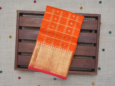 Twill Weave Zari Border Bright Orange Pavadai Sattai Material