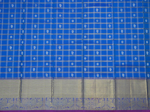 Twill Weave Zari Border Cobalt Blue Pavadai Sattai Material