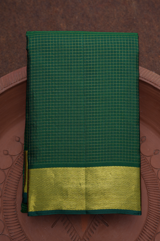 Zari Checked Emerald Green Kanchipuram Silk Saree