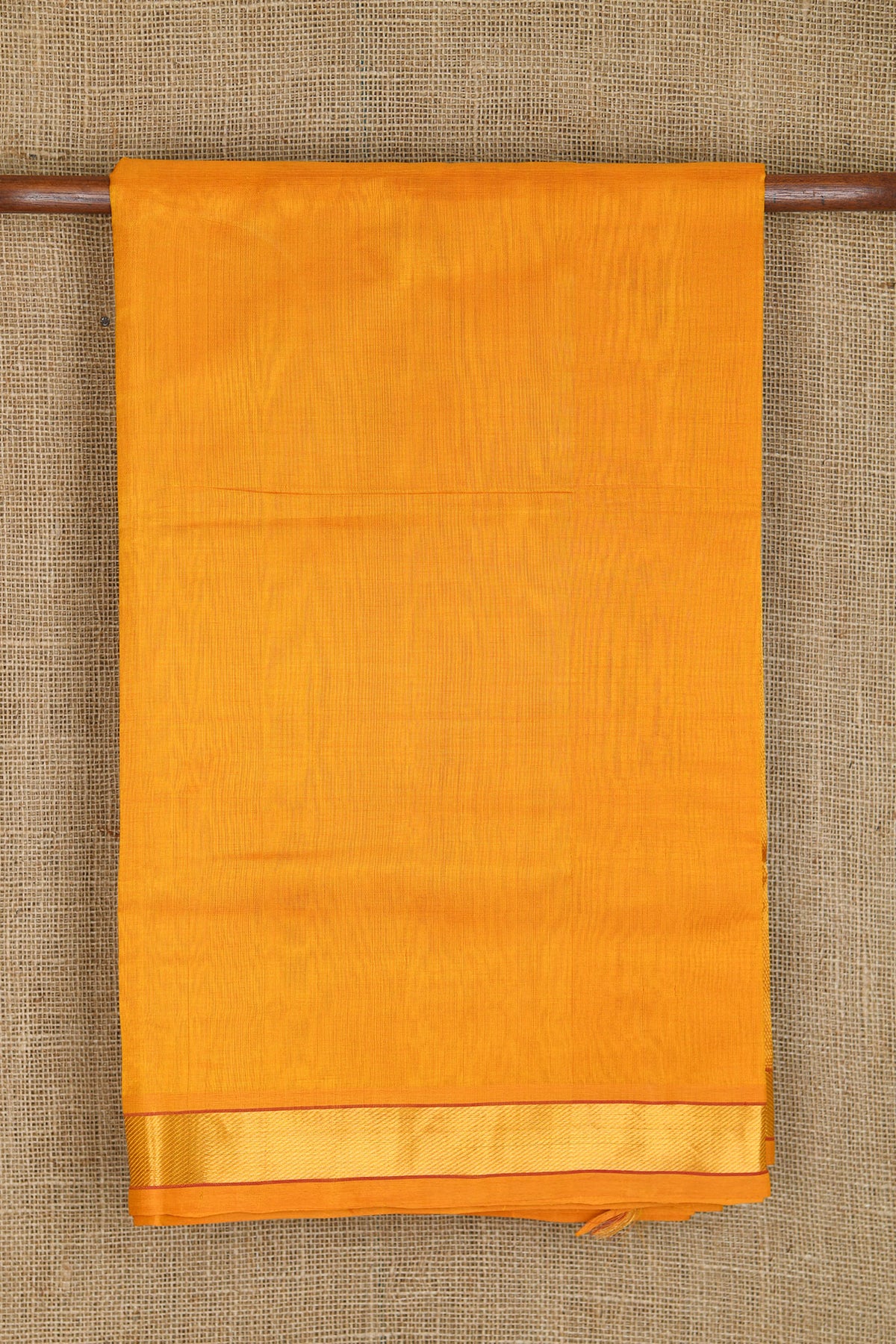 Twill Weave Zari Border In Plain Marigold Yellow Silk Cotton Saree