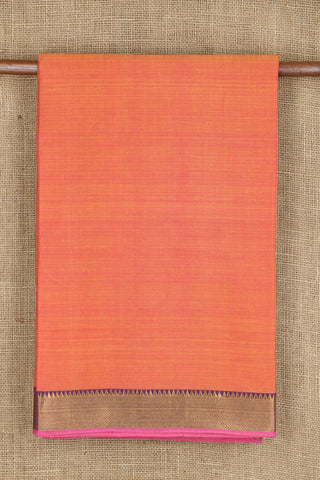 Twill Weave Zari Border In Plain Peach Pink Mangalagiri Cotton Saree