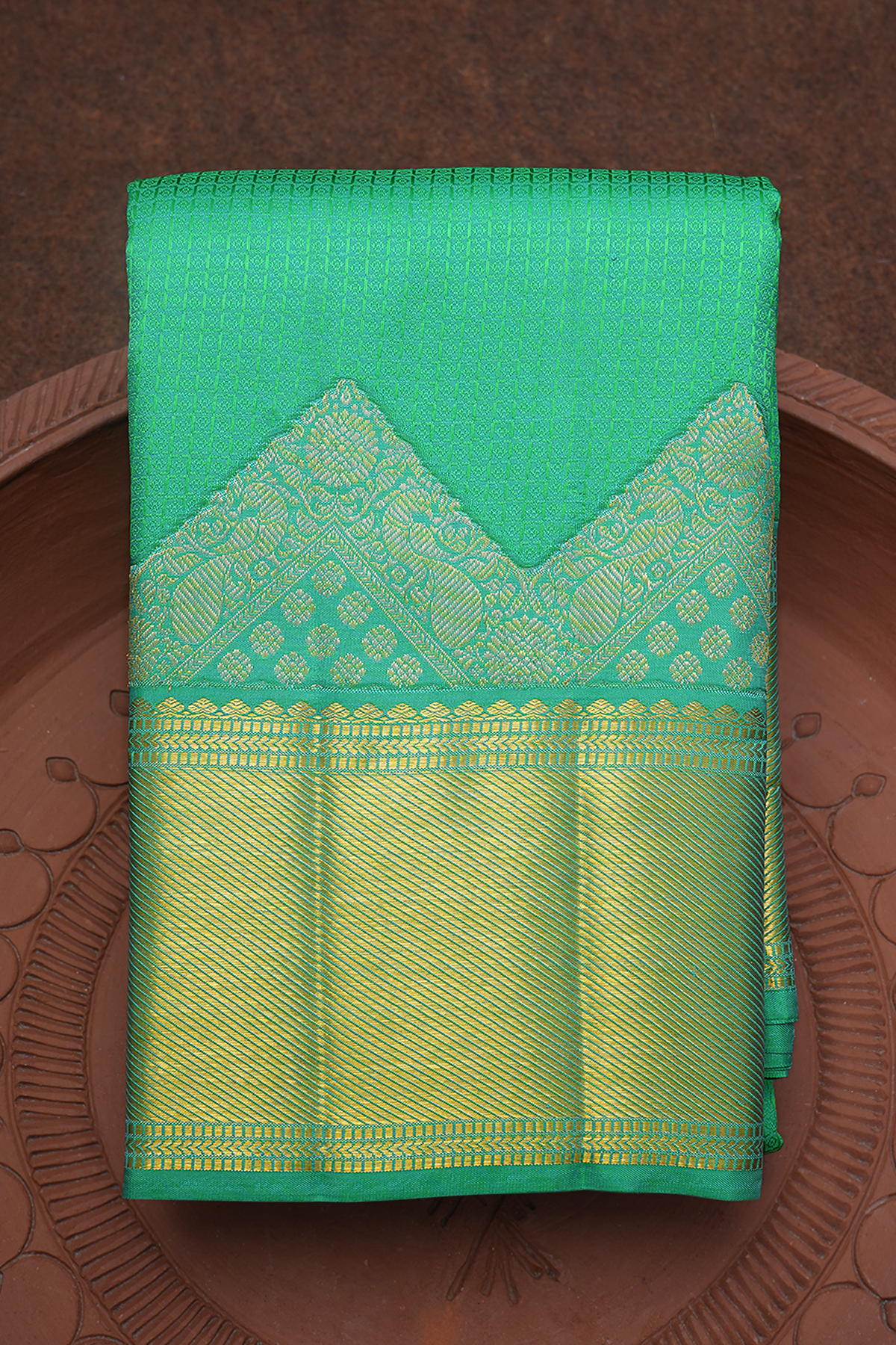 Jacquard Pattern Jade Green Kanchipuram Silk Saree