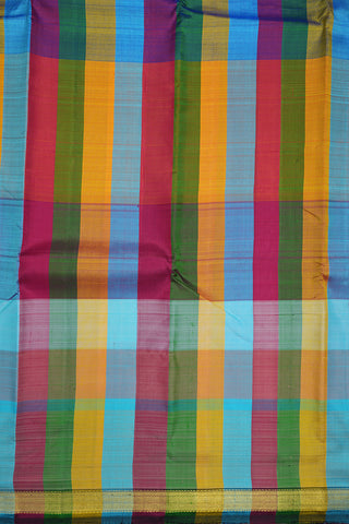 Twill Weave Zari Border Multicolor Kanchipuram Silk Saree