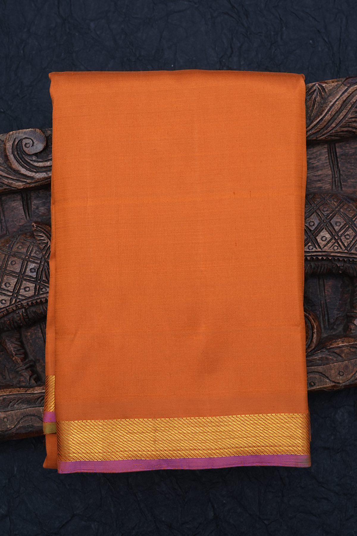 Twill Weave Zari Border Ochre Orange Kanchipuram Silk Saree
