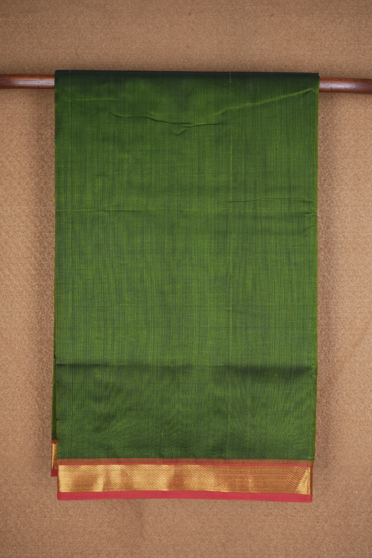 Twill Weave Zari Border Plain Fern Green Silk Cotton Saree