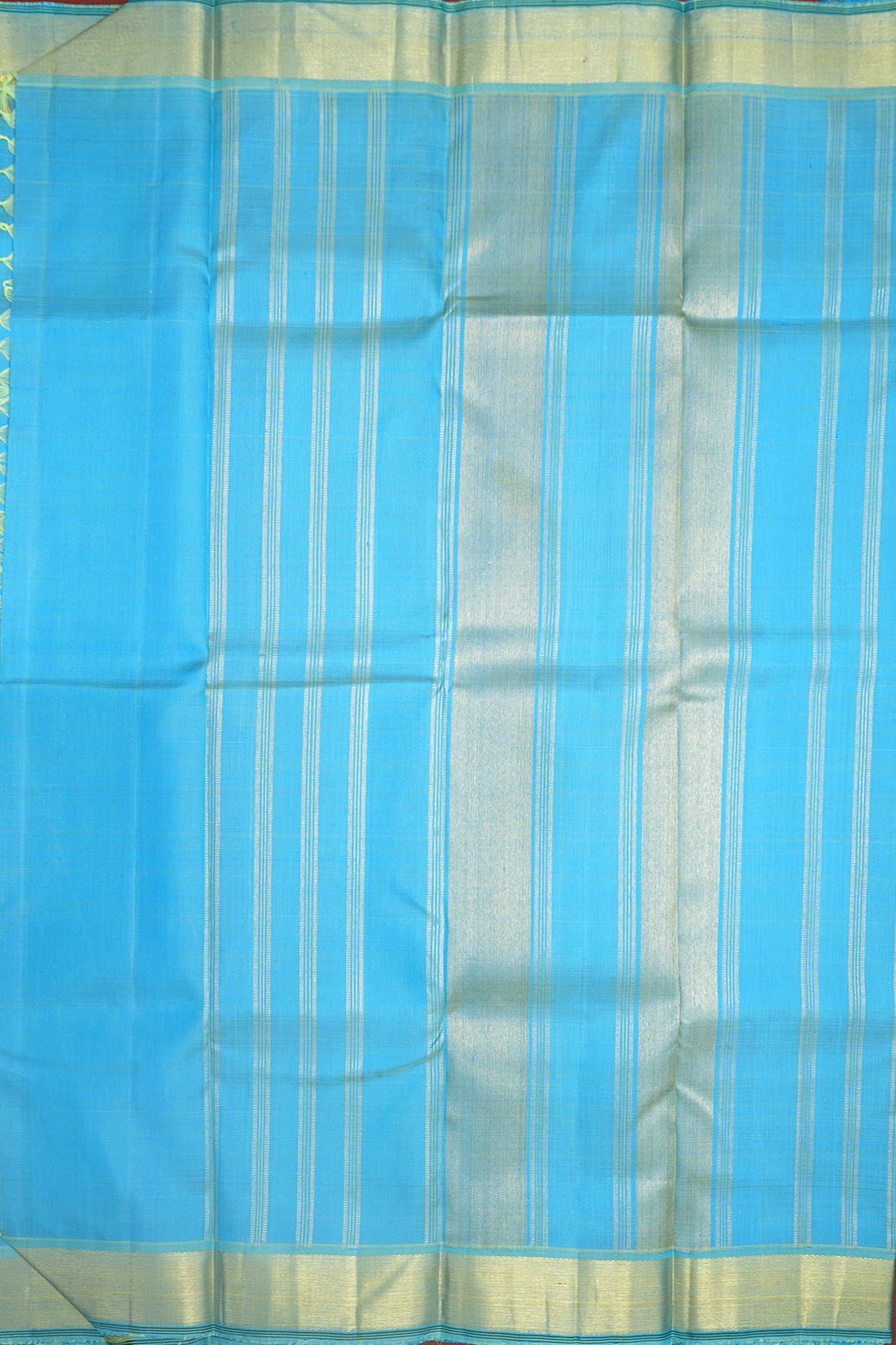 Twill Weave Zari Border Plain Light Sky Blue Kanchipuram Silk Saree