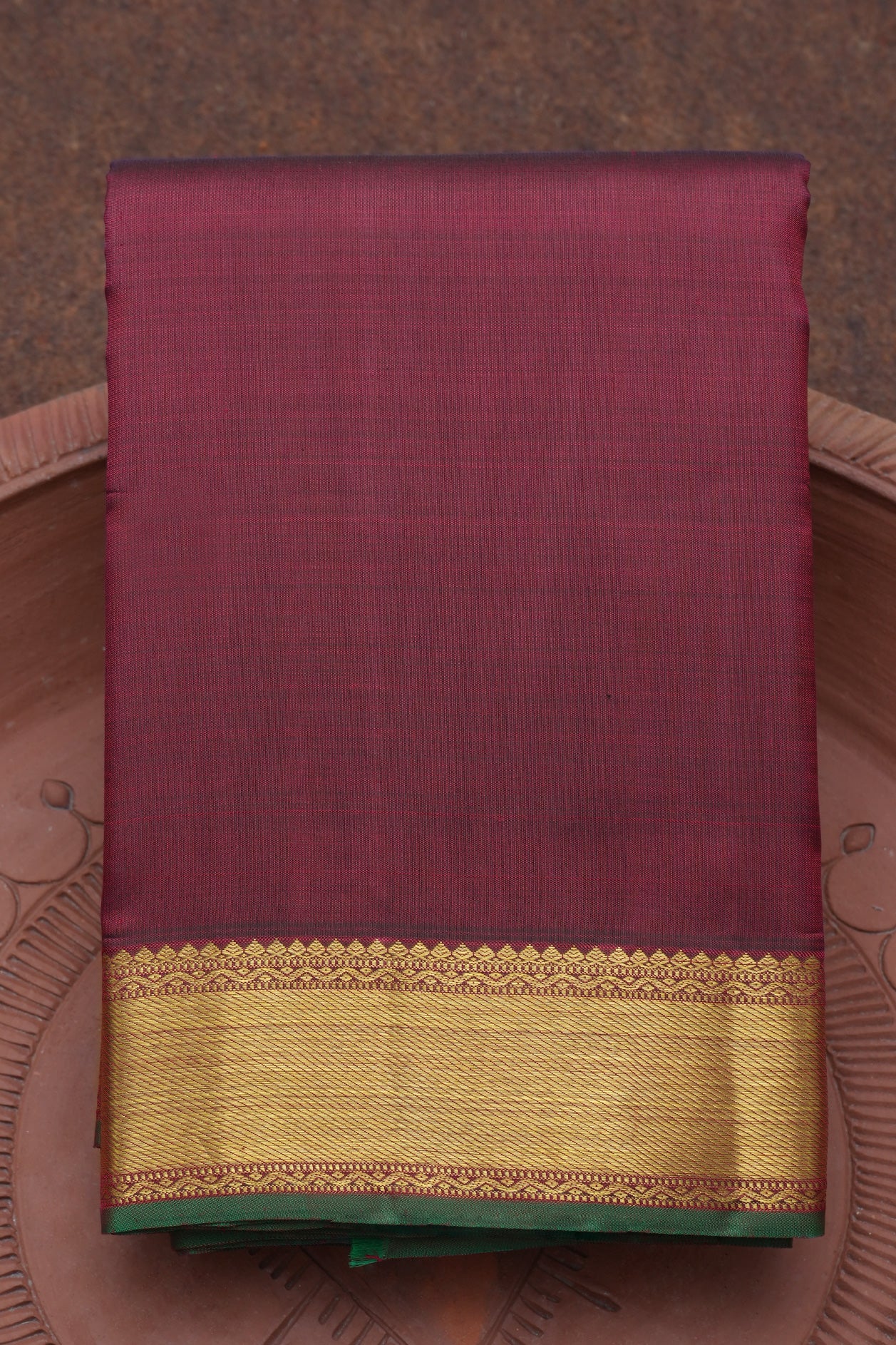 Twill Weave Zari Border Plain Maroon Kanchipuram Silk Saree