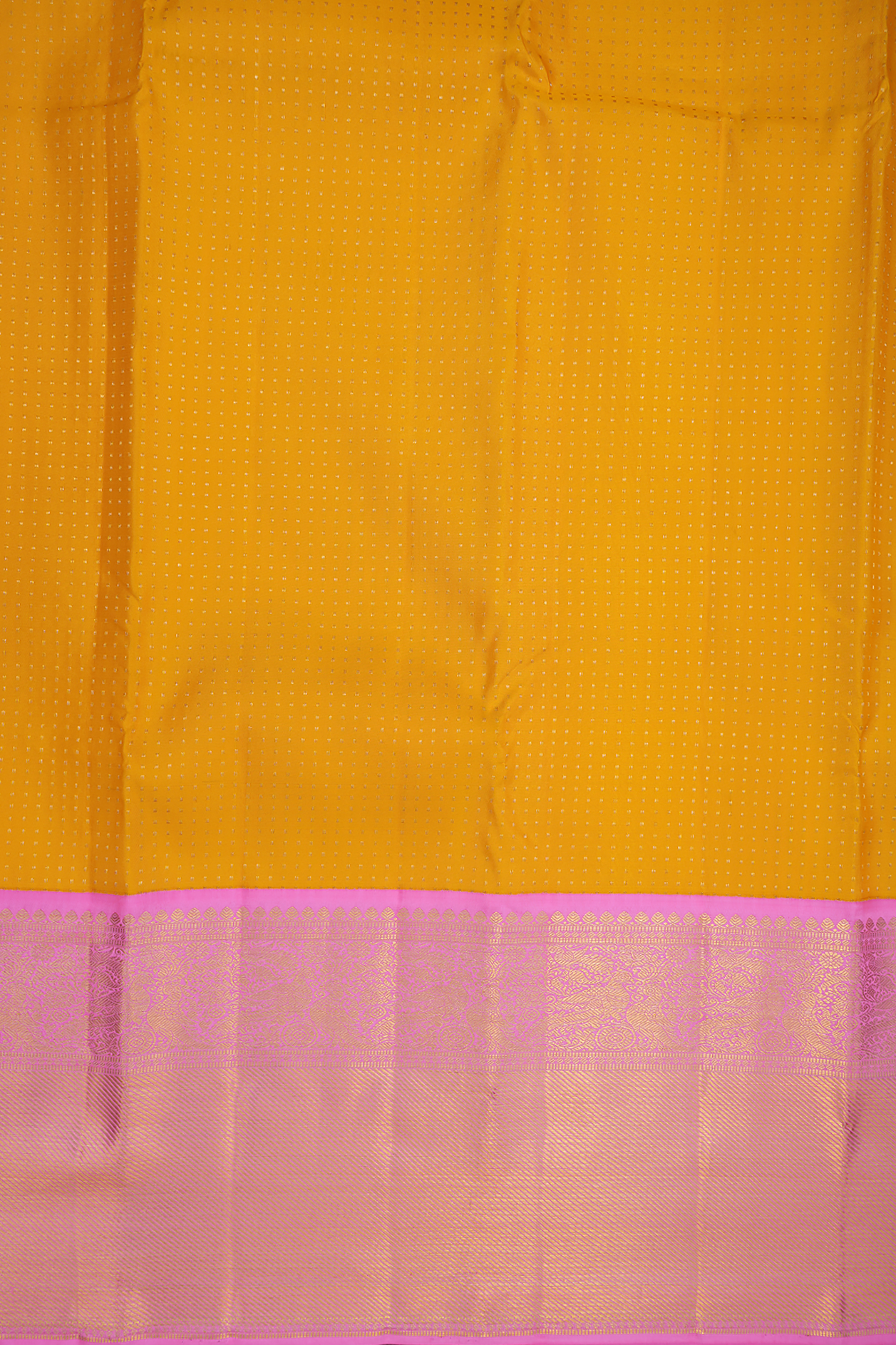 Contrast Zari Border Saffron Yellow Kanchipuram Silk Saree