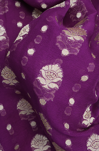 Floral Buttas Purple Georgette Banarasi Silk Saree