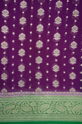 Floral Buttas Purple Georgette Banarasi Silk Saree