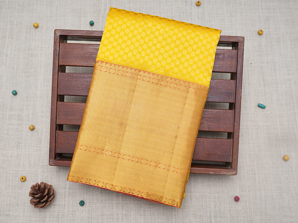 Twill Weave Zari Border With Allover Floral Design Royal Yellow Pavadai Sattai Material
