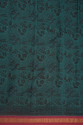 Zari Border Block Printed Green Mangalagiri Cotton Saree