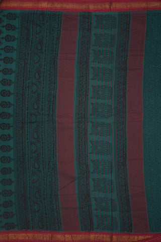 Zari Border Block Printed Green Mangalagiri Cotton Saree
