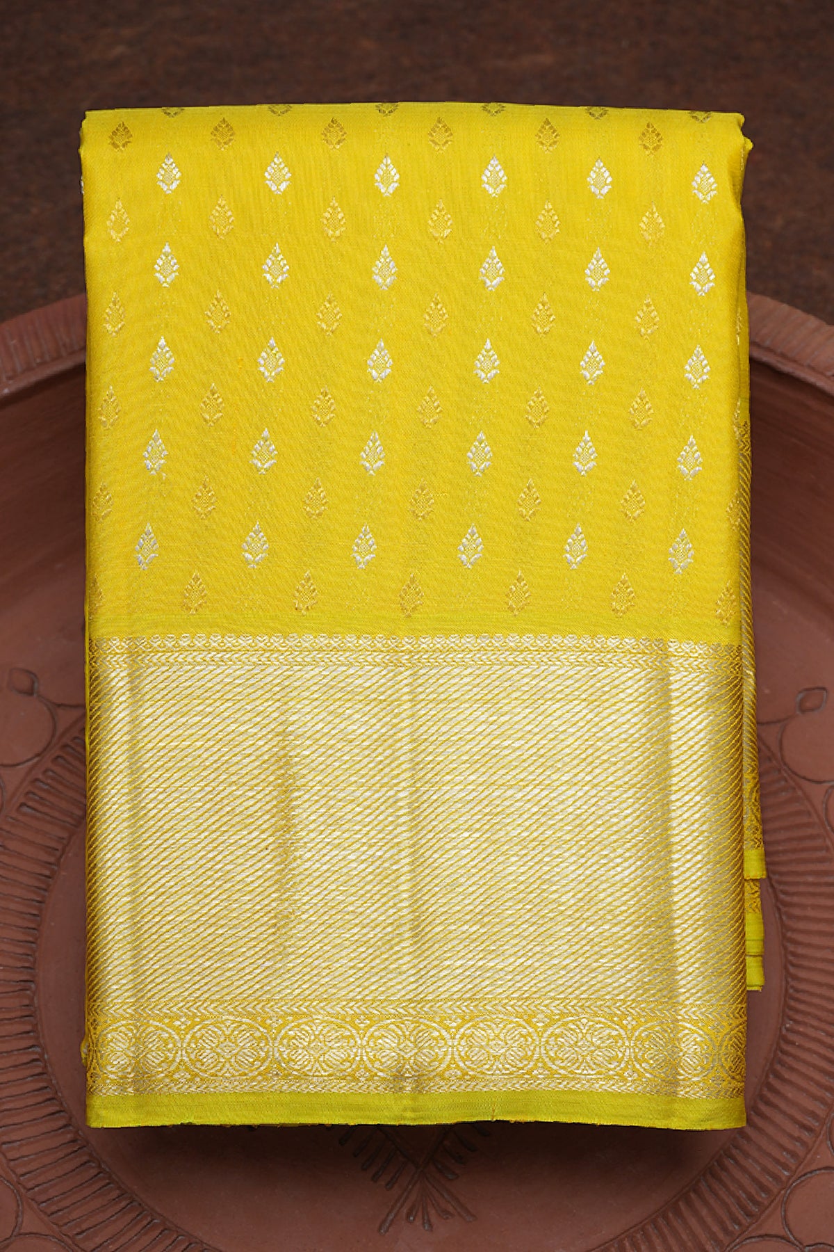 Twill Weave Zari Border Yellow Kanchipuram Silk Saree