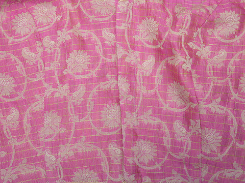 U-neck Back Tie-up Pink Semi Banarasi Readymade Blouse