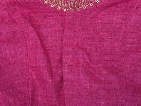 U-neck Back Tie-up Rani Pink Semi Banarasi Readymade Blouse