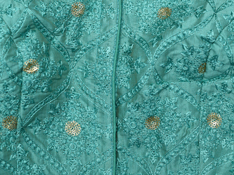 U-Neck Back Tie-Up With Embroidered Mint Green Semi Raw Silk Readymade Blouse