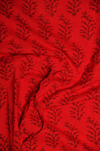 Split Neck Leaf Design Red Cotton Short Kaftan