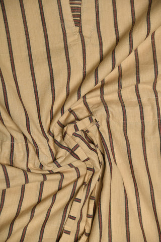 Sweet-Heart Neck Monochrome Stripes Cream Cotton Short Kaftan