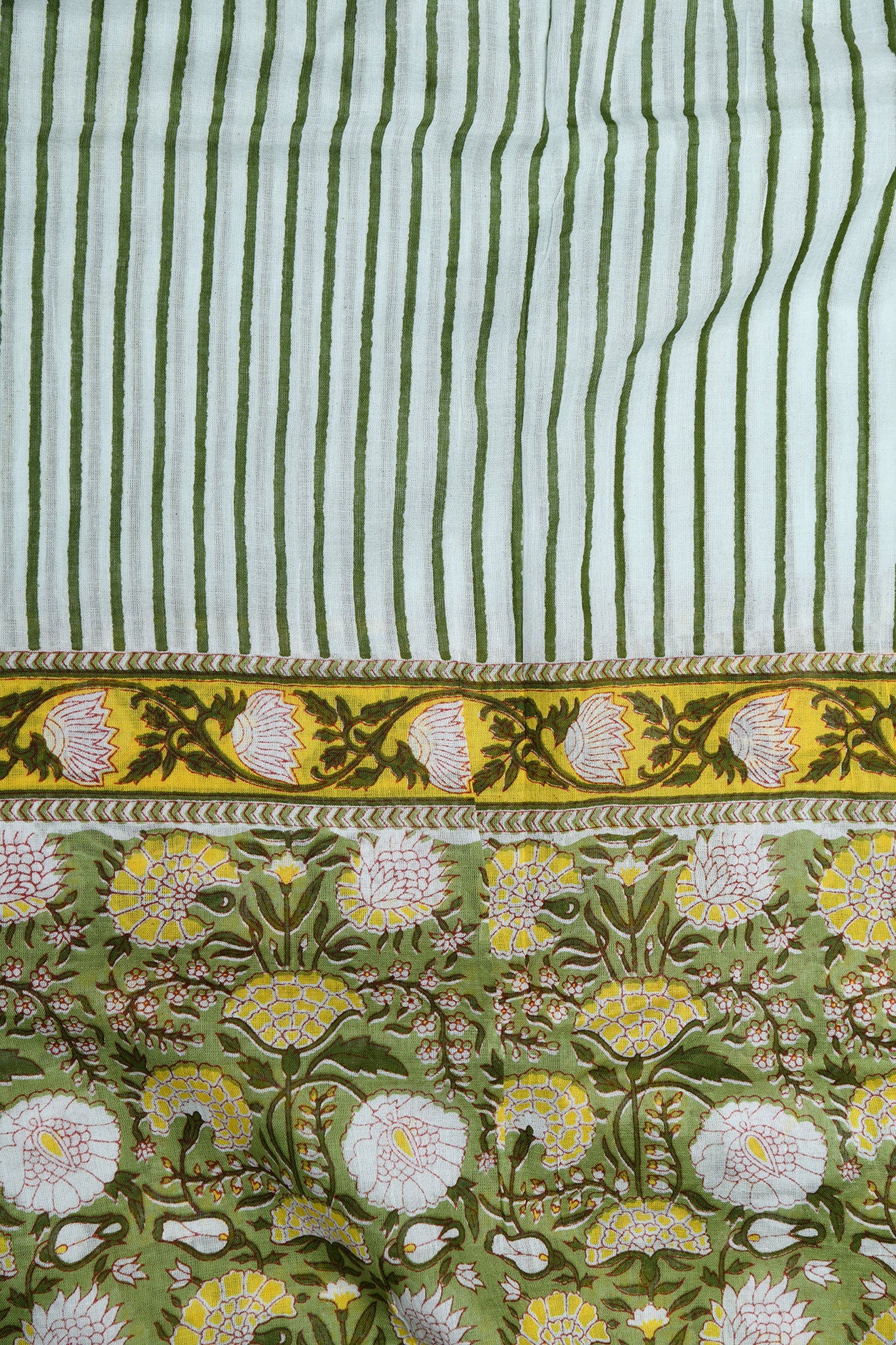 U-Neck Placket Floral Printed Sage Green Cotton Salwar Set