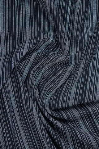 U-Neck Small Placket Thread Work Stripes Black Cotton Nightie