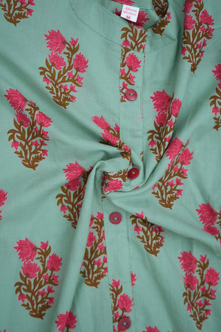 U Neck Patch Work Floral Sea Green Printed Jaipur Salwar Set