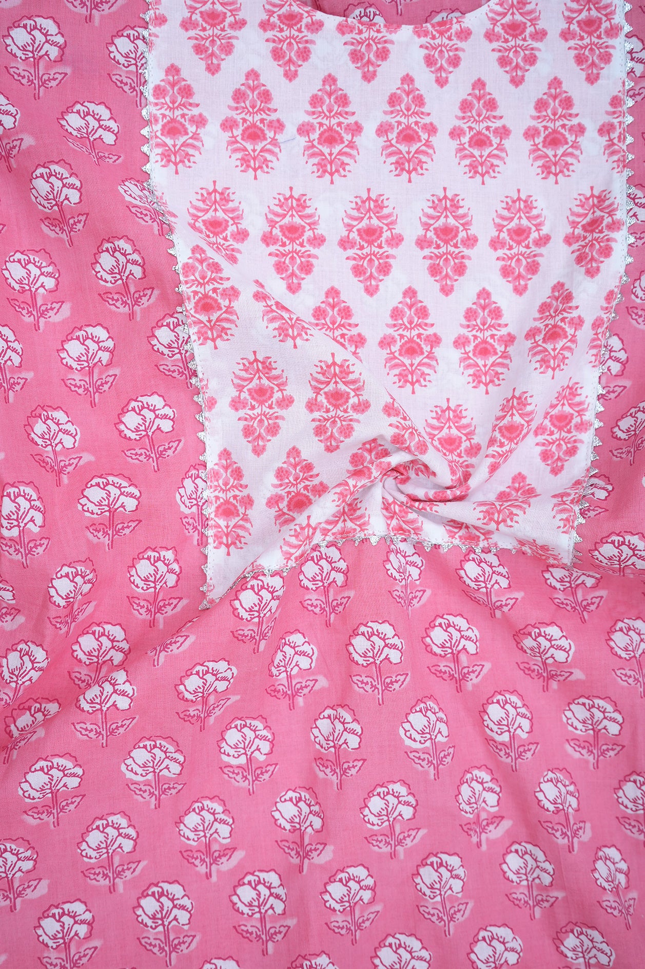 U Neck Patch Work Orchid Pink Printed Jaipur Salwar Set