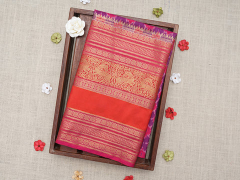Traditional Zari Border Purple Pochampally Silk Unstitched Blouse Material