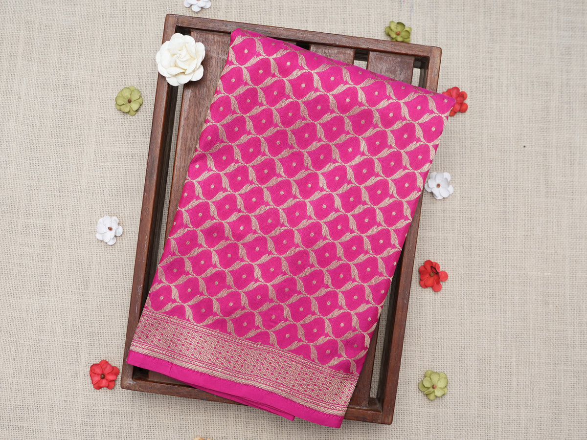 Allover Ogee Zari Design Magenta Banaras Silk Unstitched Blouse Material