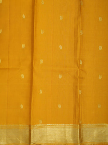 Peacock Motifs With Chevron Design Border Honey Yellow Kanchipuram Silk Unstitched Blouse Material