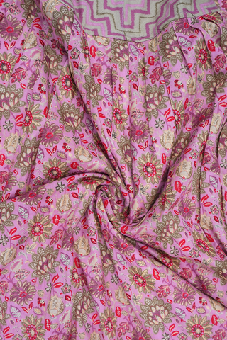 V- Split Neck Floral Printed Pink Cotton Long Kurta