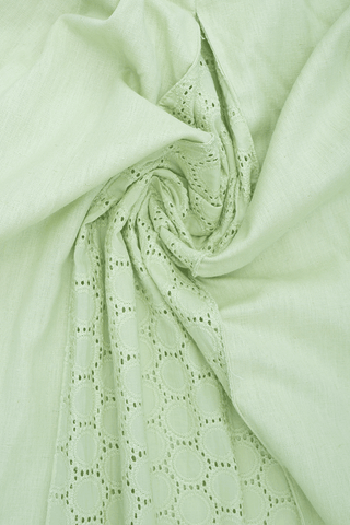 V- Split Neck Plain Pale Green Cotton Long Kurta