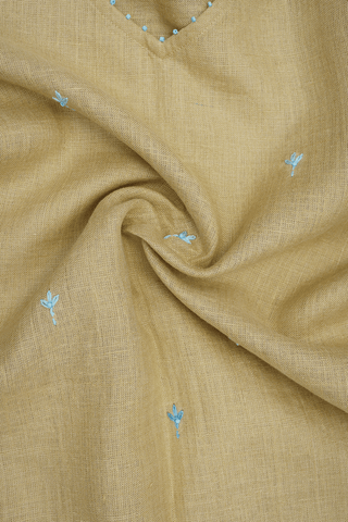 V-neck Floral Embroidered Beige Linen Cotton Salwar Set