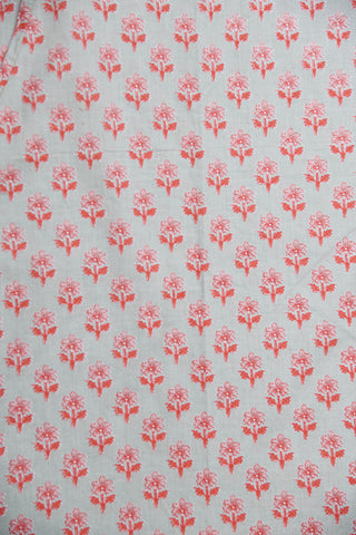 V-Neck Floral Printed Pastel Grey Cotton Short Kaftan