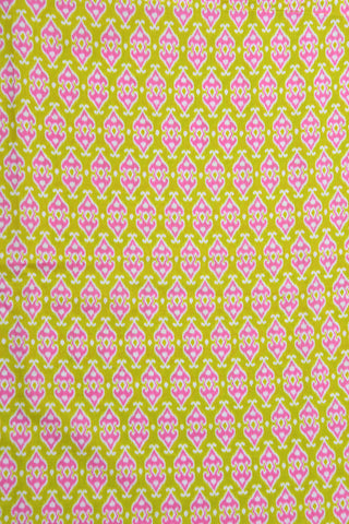 V-Neck Geometric Pattern Pear Green Cotton Short Kaftan