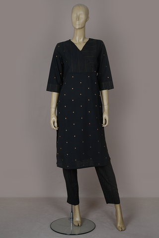 V-neck Stripes And Buttas Design Black Cotton Salwar Set