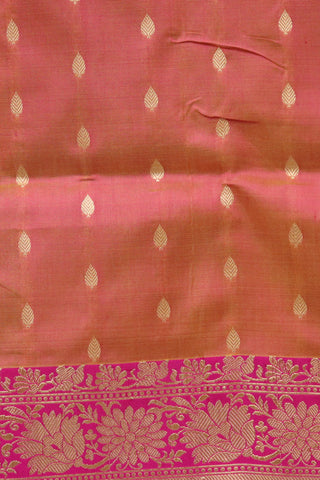 Floral Border In Coral Pink Banaras Silk Saree